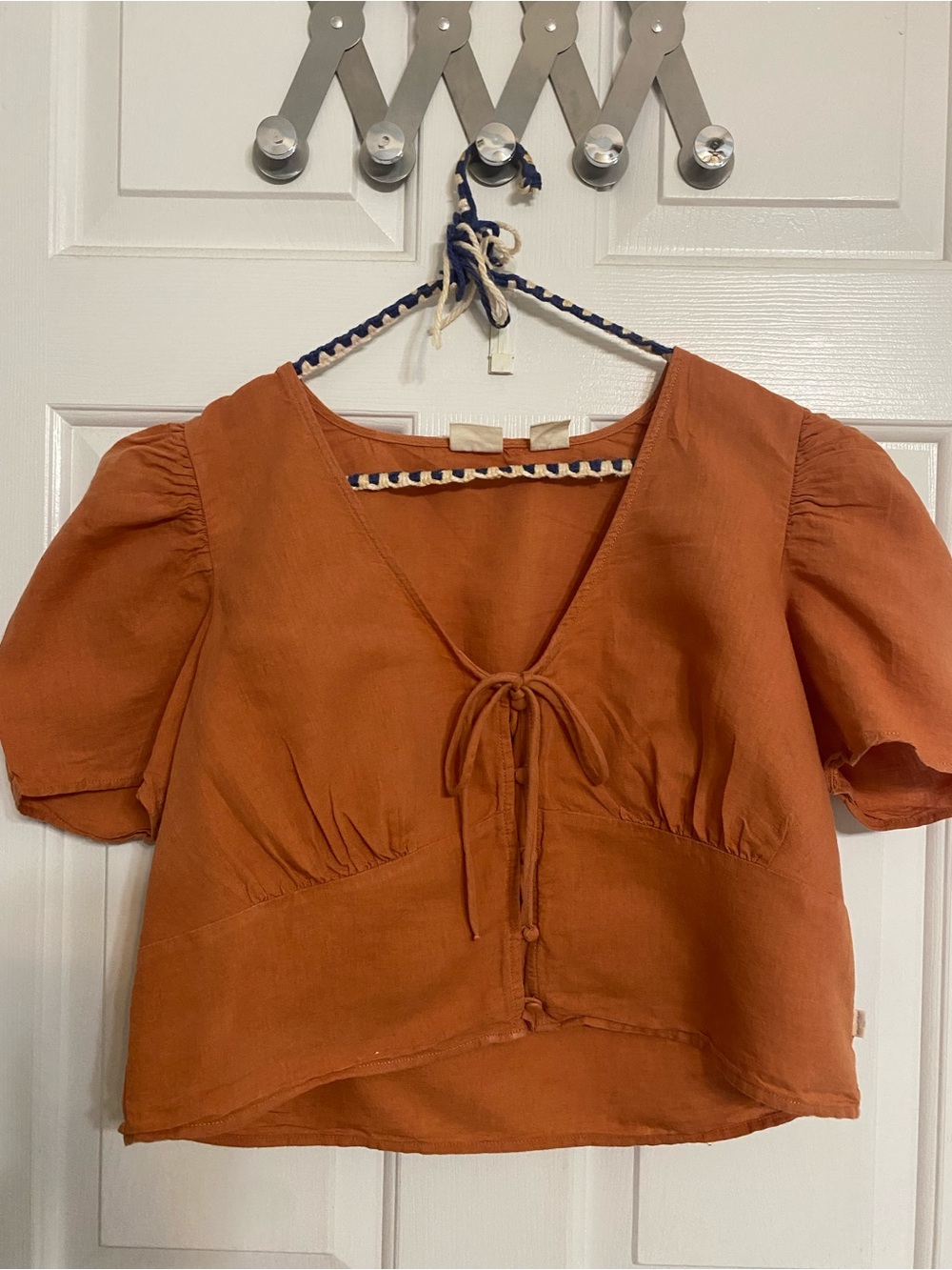 Levi's Burnt Orange Tie-Front Puff Sleeve Blouse